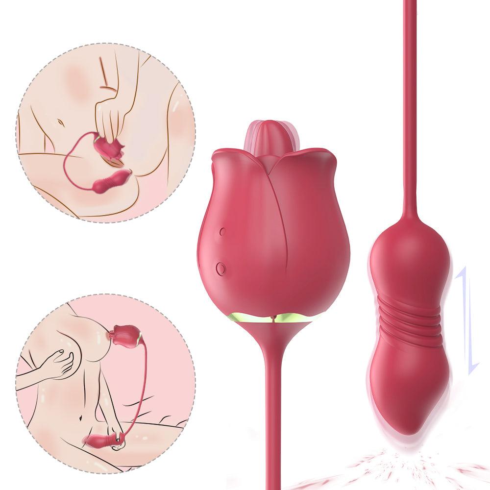 Rose Toy Vibrator for Women - Tongue Licking Stimulator 3-in-1 Clitoral Stimulator G-Spot Stimulating Dildo Vibrator - Secret Garden