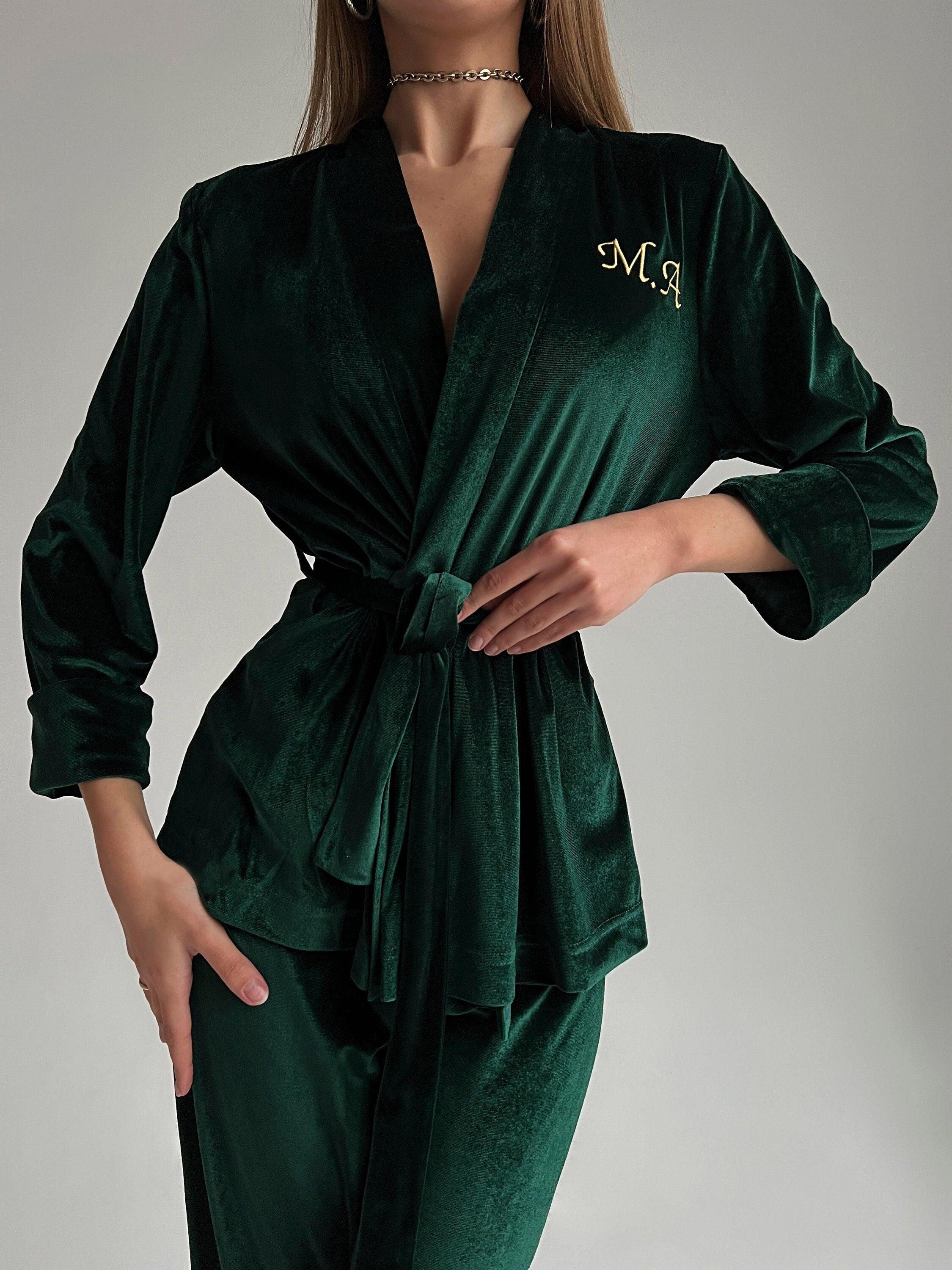 MAJESTIC Personalised Sexy Robes Velour Wifey Mr and Mrs Gifts Married Robe Kimono Long Sleeve Embroidery Bridesmaid Robes - Secret Garden