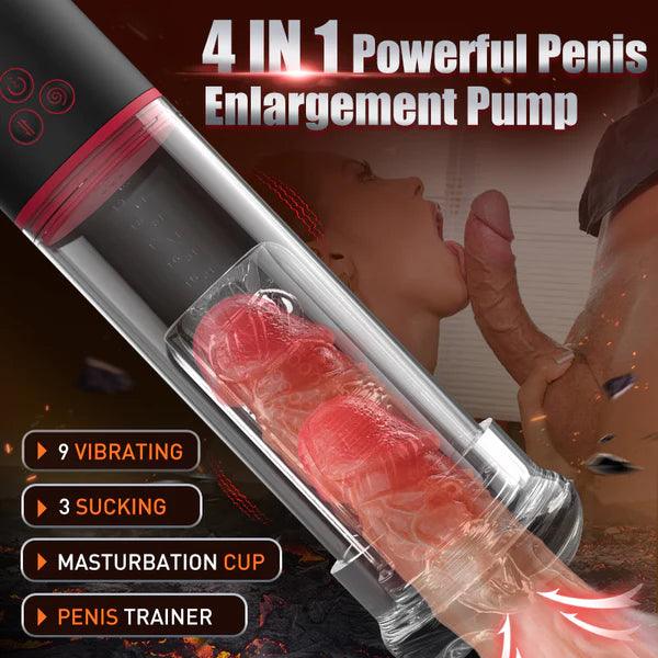 9 Vibrating 9 Sucking Transparent Penis Enlargement Pump - Secret Garden