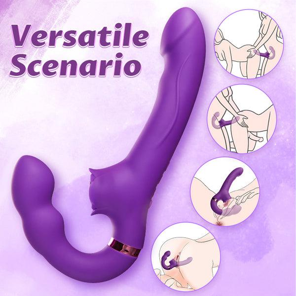 Loria for Couples 10 Tapping & Vibrating G-spot Clit Stimulator Strapless Double-ended Remote Control Dildo - Secret Garden