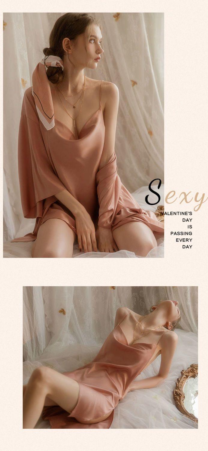 Nightgown women's sexy new style summer fashion ice silk suspender thin two-piece set - Secret Garden