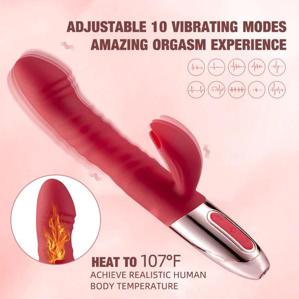 3-IN-1 Retractable Burgundy Heated Vibrator - Secret Garden