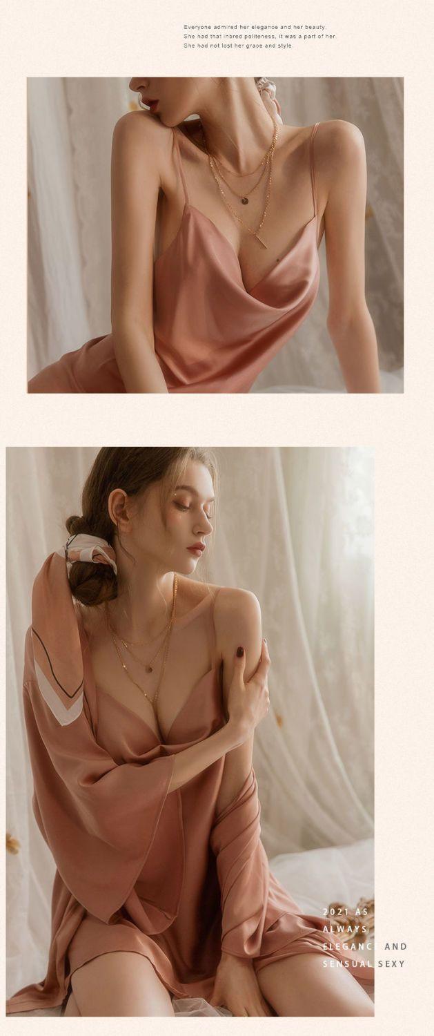 Nightgown women's sexy new style summer fashion ice silk suspender thin two-piece set - Secret Garden