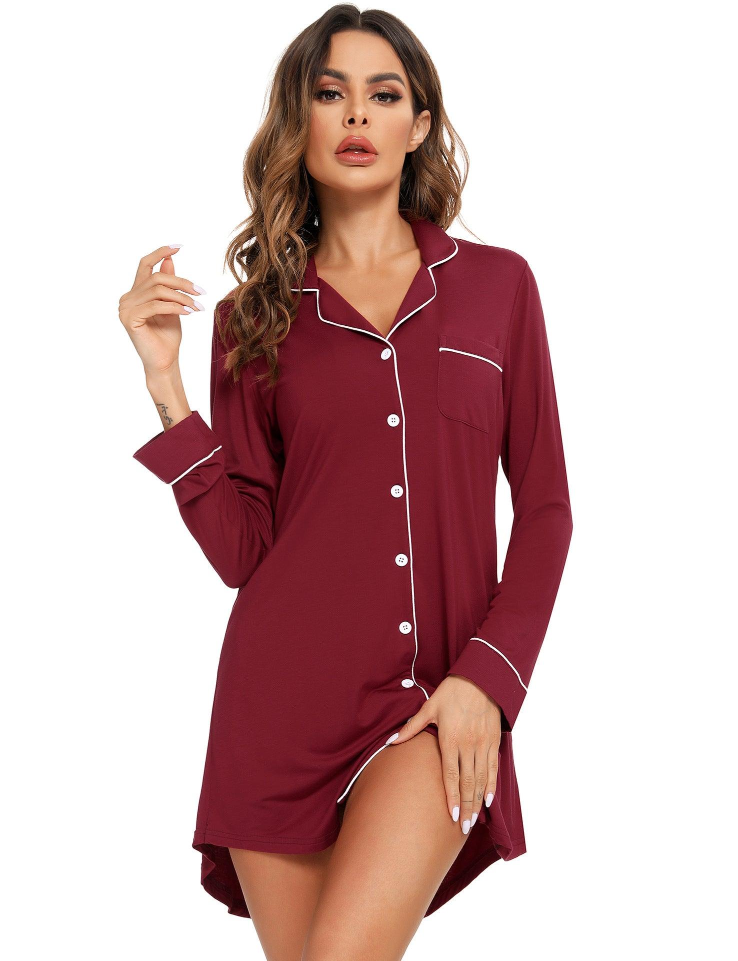 Modal women's long-sleeved nightgown, pajamas, home clothes, sexy and casual - Secret Garden