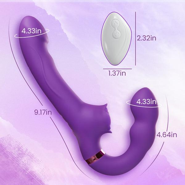 Loria for Couples 10 Tapping & Vibrating G-spot Clit Stimulator Strapless Double-ended Remote Control Dildo - Secret Garden