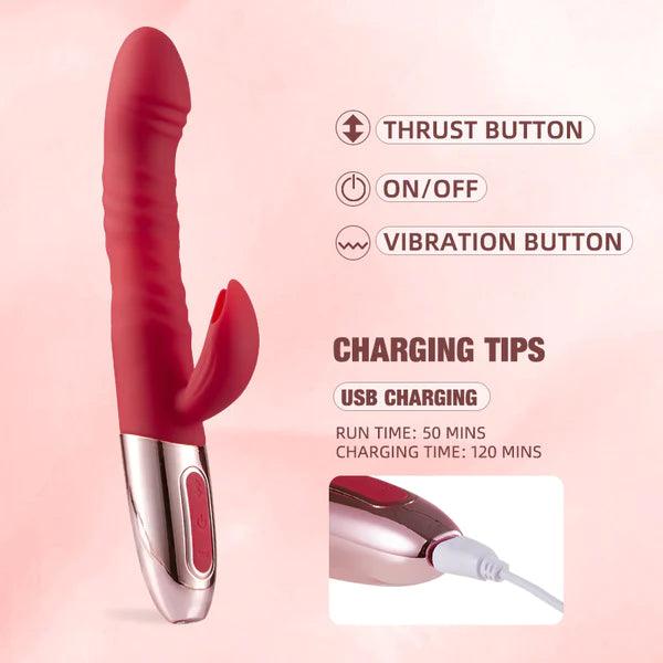 3-IN-1 Retractable Burgundy Heated Vibrator - Secret Garden