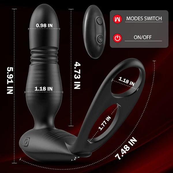 Low Noise 10 Thrusting & Vibrating Double Cock Rings Silicone Prostate Massager - Secret Garden