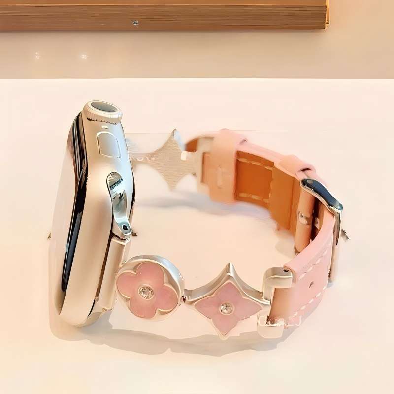 Apple applewatch leather strap cross flower women autumn and winter models