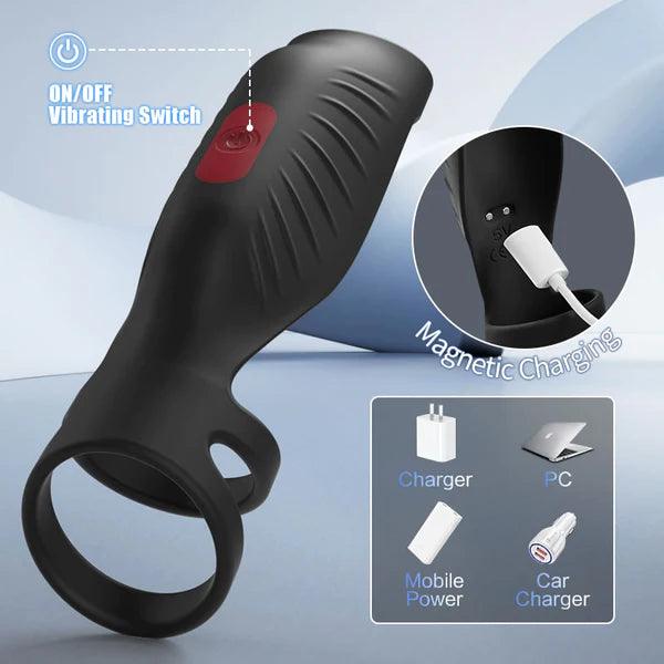 Secret Garden - 9 Vibrating Cock Ring and Penis Sleeve 2 IN 1 Male Vibrator for Couples - Secret Garden