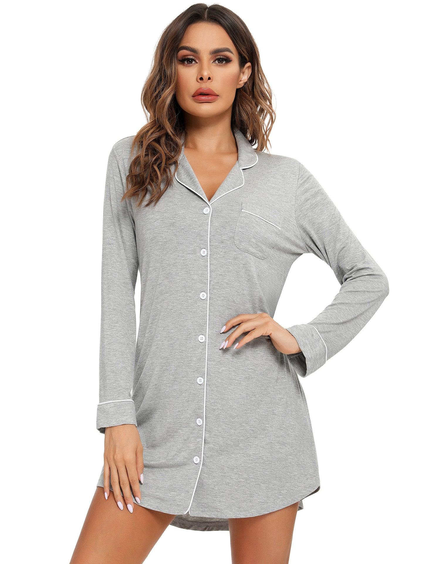 Modal women's long-sleeved nightgown, pajamas, home clothes, sexy and casual - Secret Garden