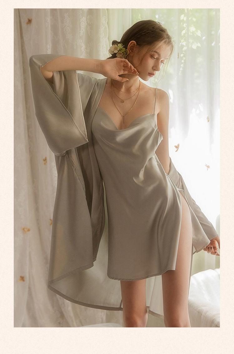 Nightgown women's sexy new style summer fashion ice silk suspender thin two-piece set - Secret Garden