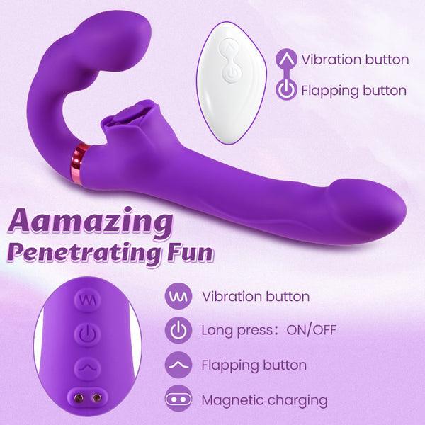 Loria for Couples 10 Tapping & Vibrating G-spot Clit Stimulator Strapless Double-ended Remote Control Dildo - Secret Garden