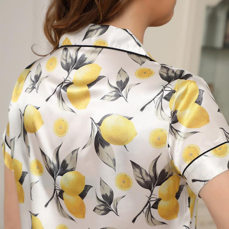 Silk Pajamas Women's Lemon Print Set - Secret Garden