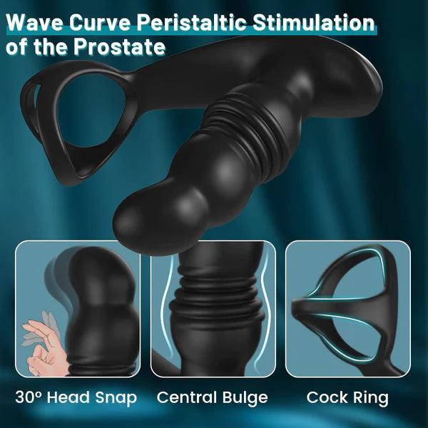 2 in 1 3 Thrusting 7 Vibrations Anal Massager with Cock Ring - Secret Garden