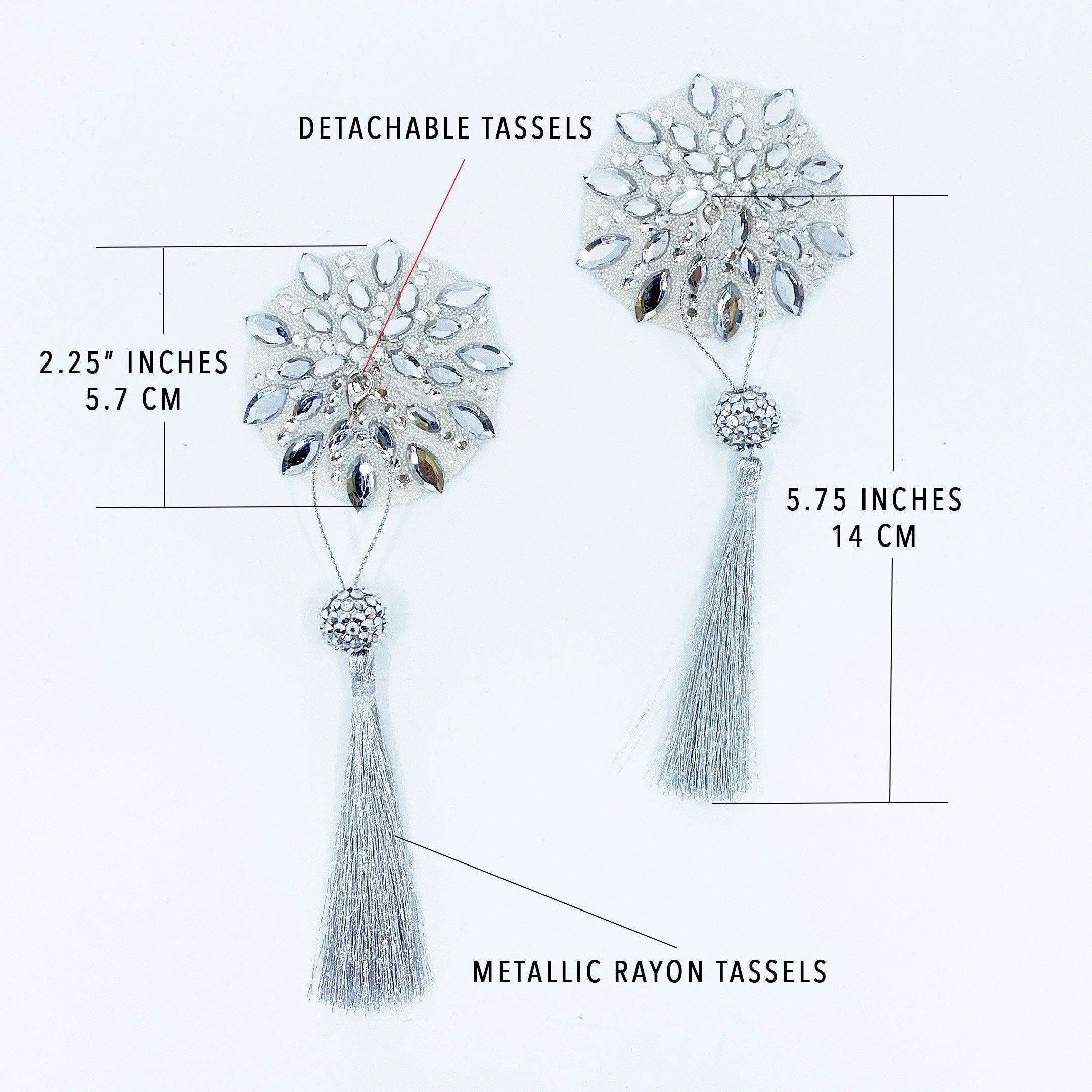 Silver Beaded Pasties with Tassels / Burlesque Nipple Covers - Secret Garden